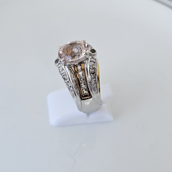Authentic Victoria Weick Morganite & White Topaz Ring 14k & Sterling Silver Sz 8 - Picture 2 of 10